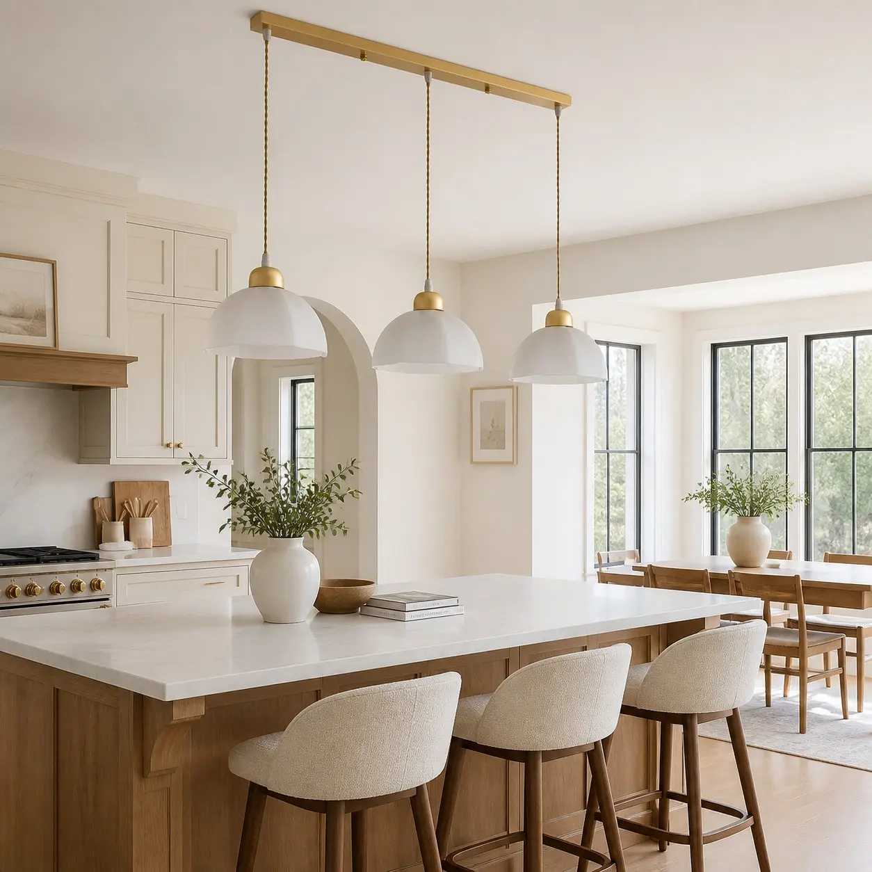 Modern milk glass pendant light in an elegant room