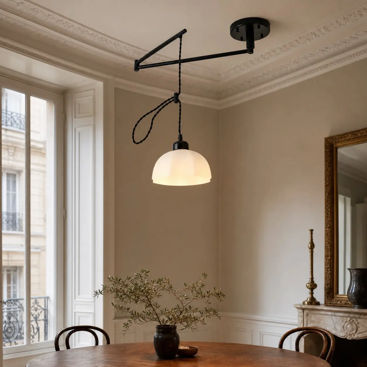 Black pendant installed in a dining space