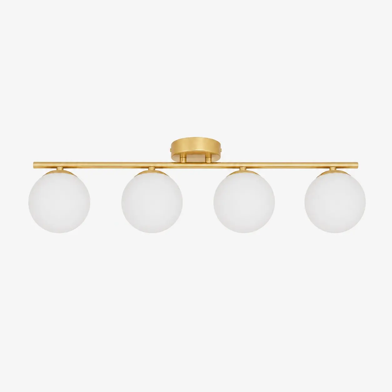 Gold four-light ceiling light with milk glass shades