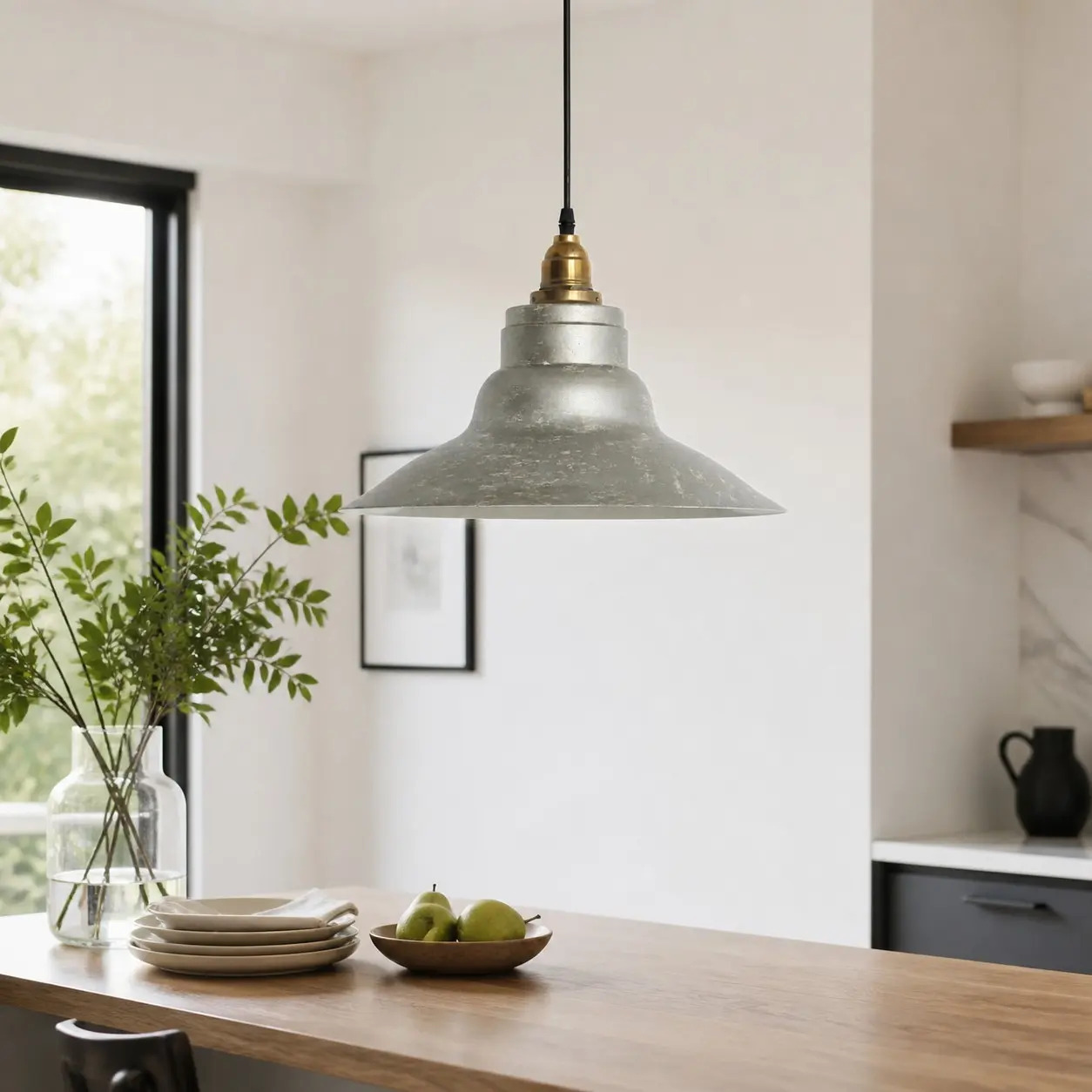 Metal pendant lamp in a rustic living space